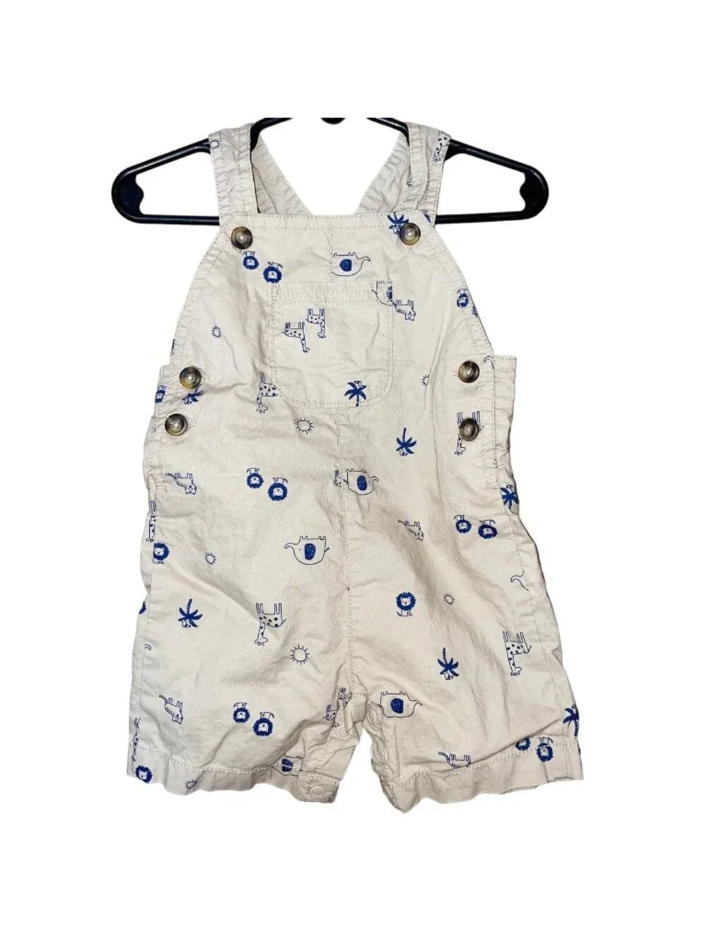 Carter's Overalls Tan Blue Lion Elephant Size 12M